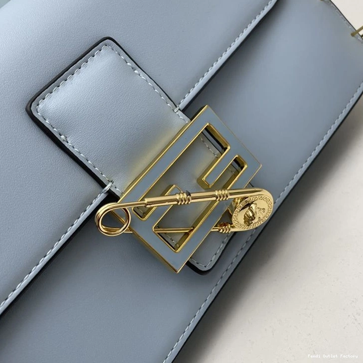 Affordable HOT Fendace Fendi Pin Calf Blue Bag with Brooches Medium Leather In Baguette Sky 0812
